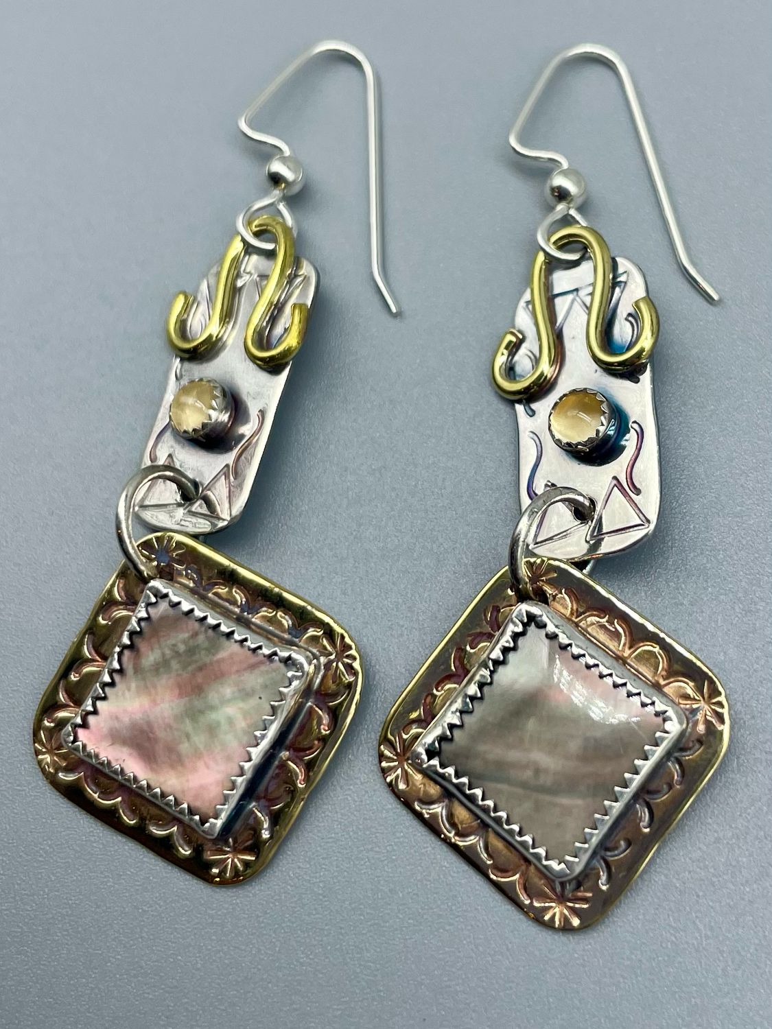 Black Mother of Pearl/Citrine Earrings - Sterling Silver - Angela Duffin Haverton PA   