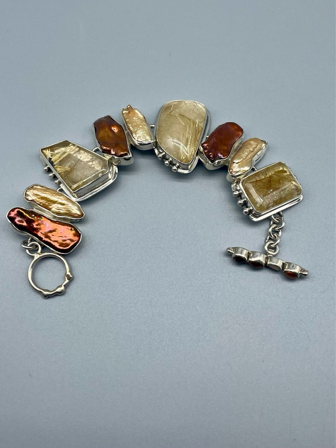Large Rutilated Quartz & Bronze Pearl Bracelet - Margaret Thurman, Phoenix AZ