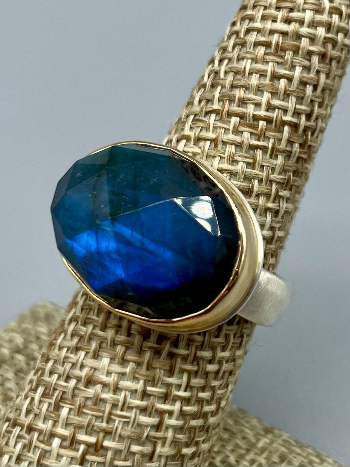 Sz 7.5 Rose Cut, Oval Labradorite Ring, 14k Bezel, SS Band - Jamie Joseph, Seattle WA