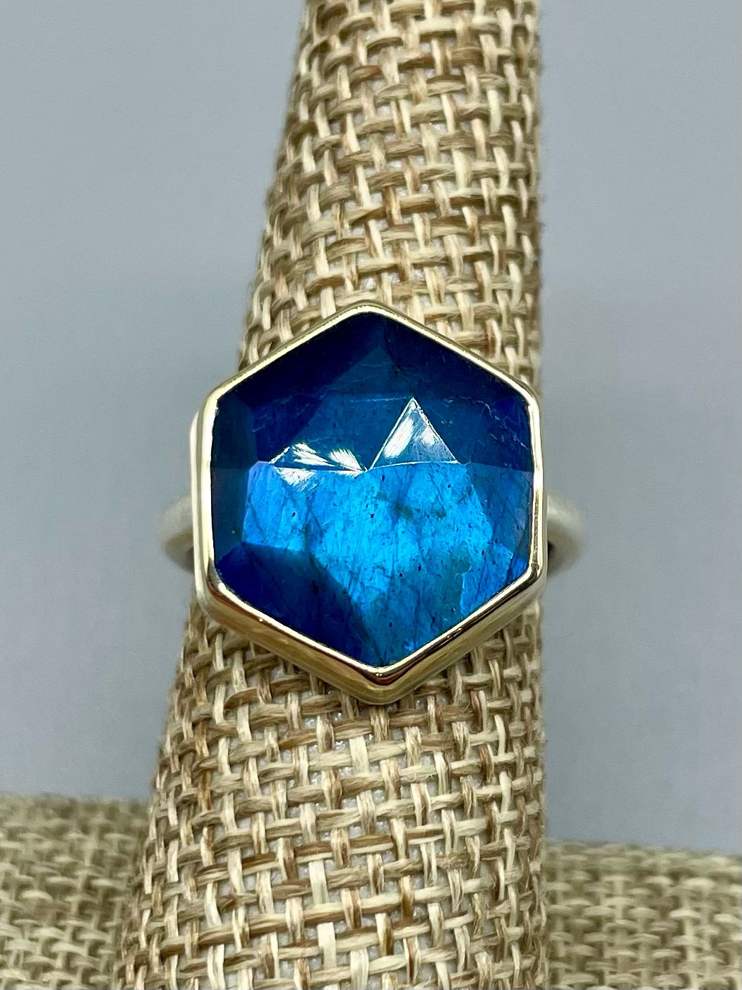 Sz 7.5 Hexagonal Rose Cut Labradorite Ring, 14k Bezel, SS Band - Jamie Joseph, Seattle WA