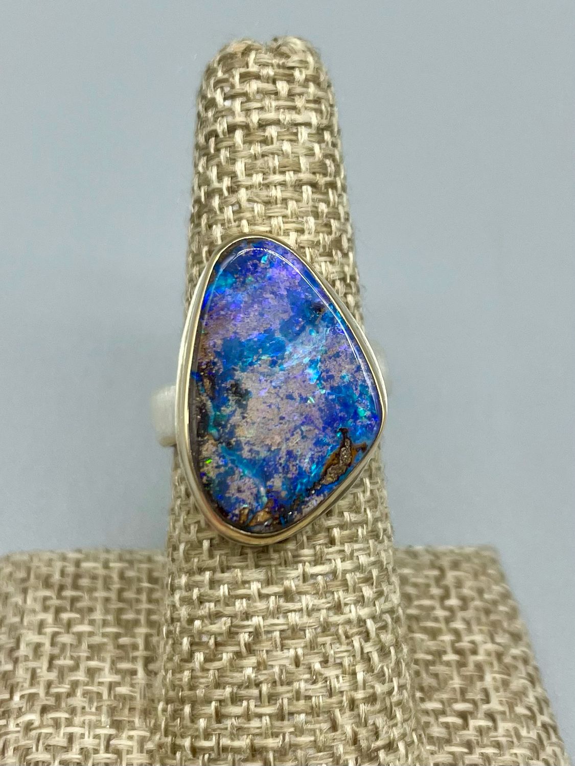 Sz 7.75 Boulder Opal Ring, 14k Bezel, Sterling Silver Band, Jamie Joseph - Seattle WA