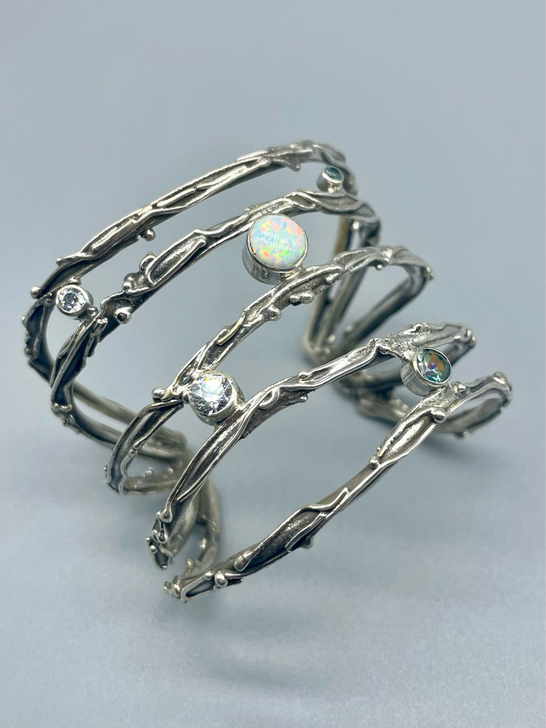 Twig Cuff w/Topaz and Opal, Sterling Silver -Tamara Kelly, Ferndale WA