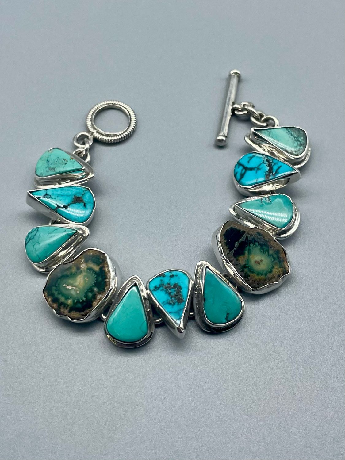 Turquoise & Brazilian Stalagtite Bracelet, SS - Margaret Thurman Sedona AZ