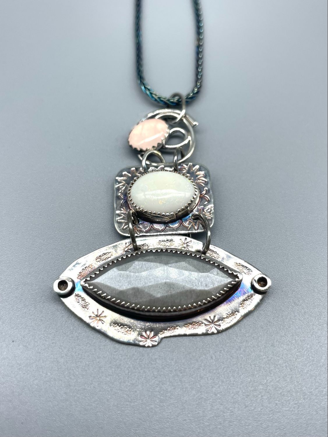 Approx 18" Rose Qtz, Opal & Gray Moonstone Necklace