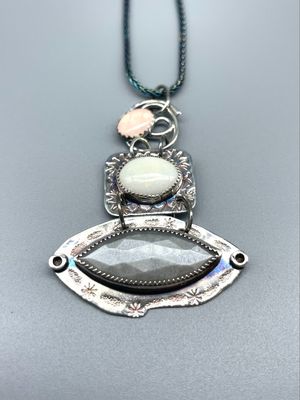 Approx 18" Rose Qtz, Opal & Gray Moonstone Necklace