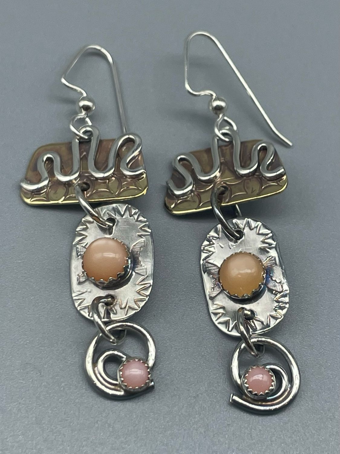 Peach Moonstone, Pink Opal Earrings, SS - Angela Duffin, Haverton PA