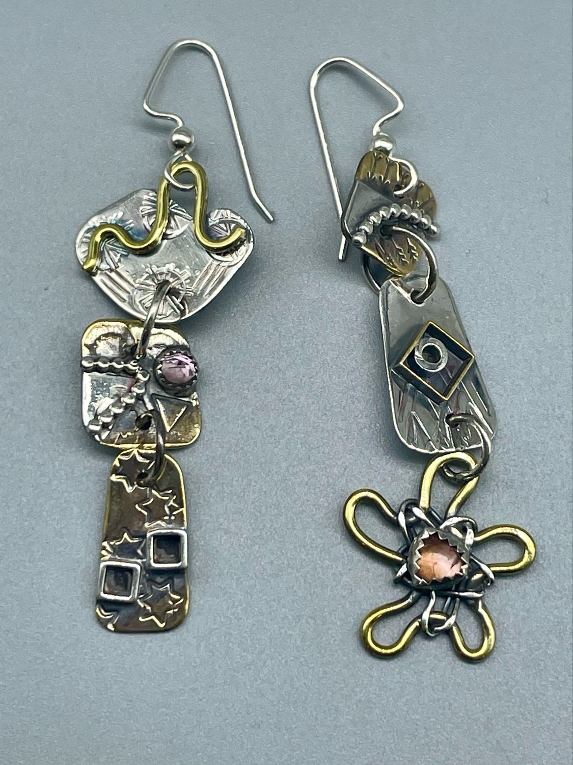 Amethyst/Pink Tourmaline Earrings, SS - Angela Duffin, Haverton PA