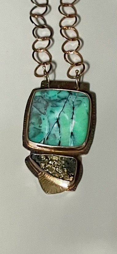 25" Blue Opal Wood Necklace
