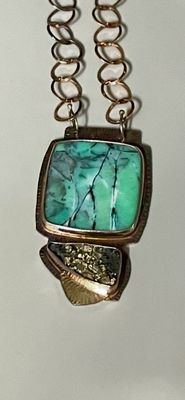 25" Blue Opal Wood Necklace