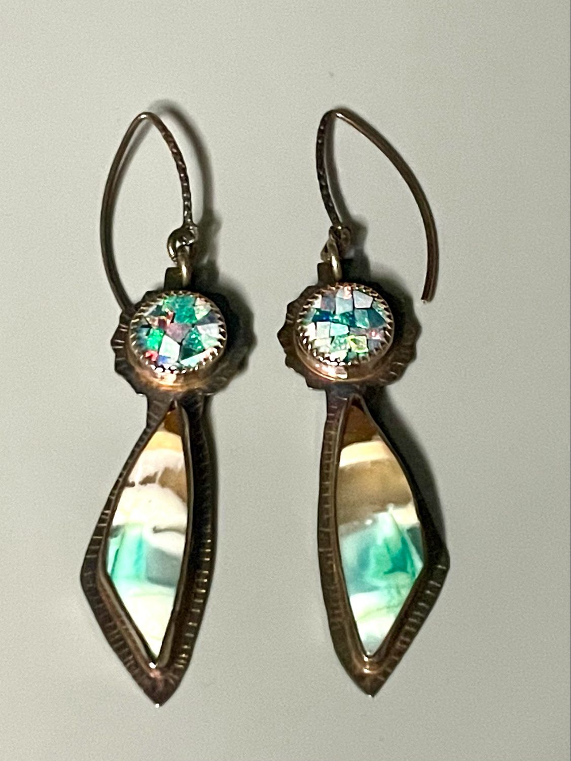 Mosaic Opal/Blue Opal Petrified Wood Earrings, SS - Julie Shaw, Cocoa FL