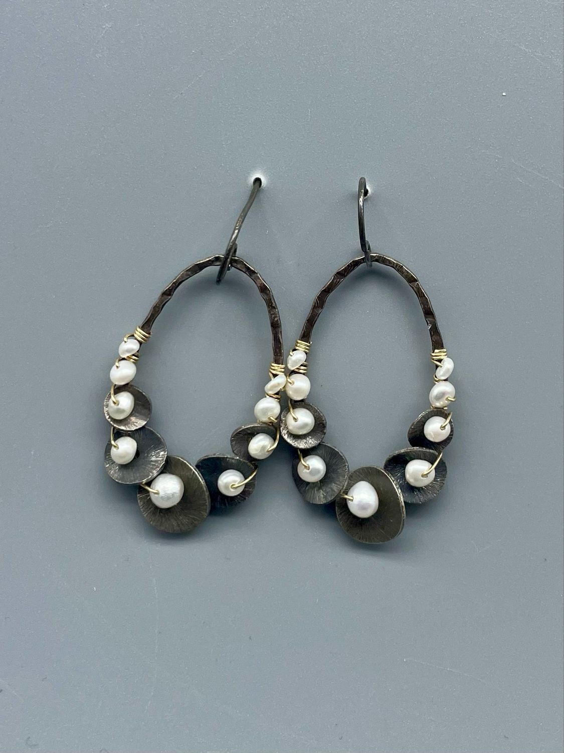 Pearl Lilypad Oval Earrings