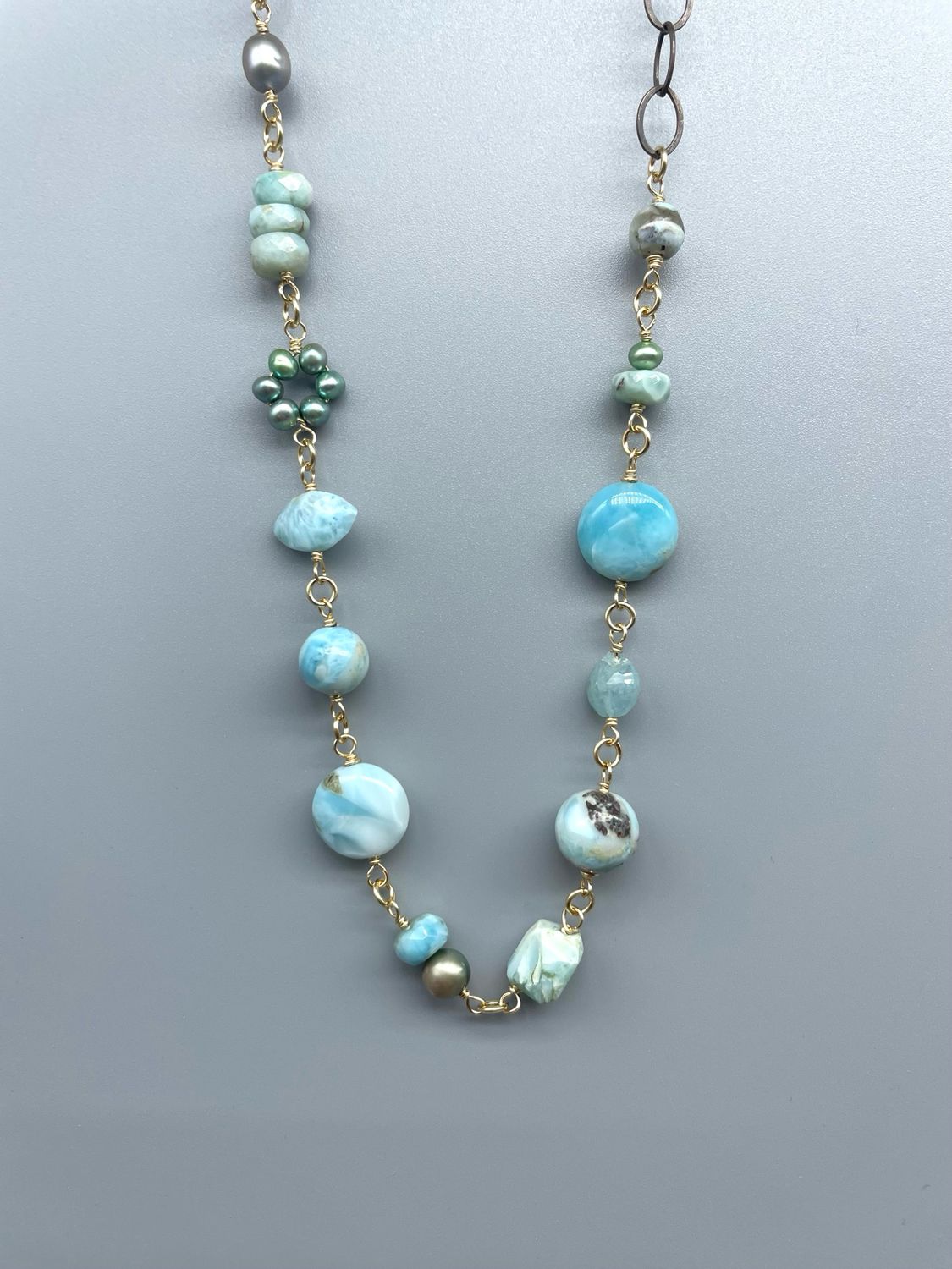 Larimar, Pearl Necklace