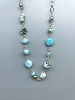 Larimar, Pearl Necklace