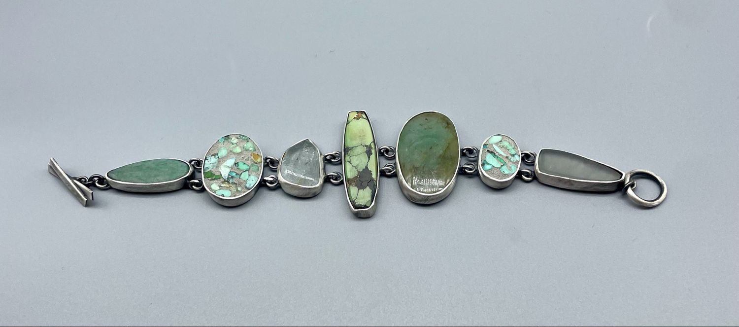 8" Turquoise, Agate, Topaz Bracelet, SS - Terri Logan, Richmond IN