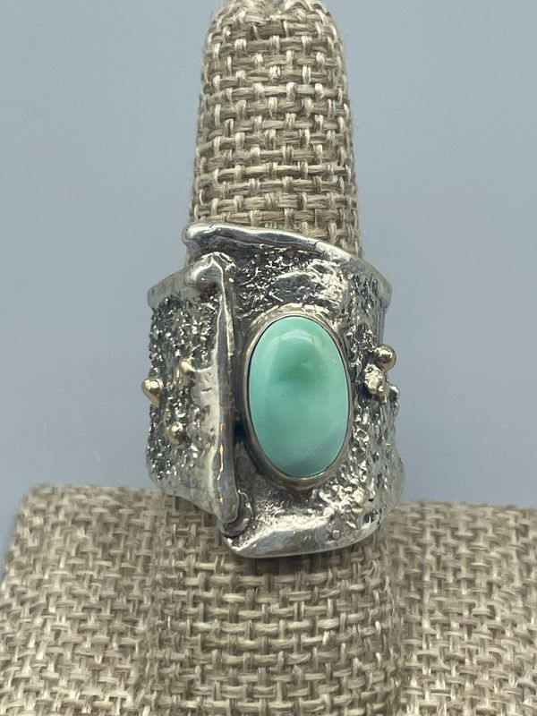 Sz 8 Turquoise Ring - SS w/14k Accent, Tamara Kelly - Ferndale WA