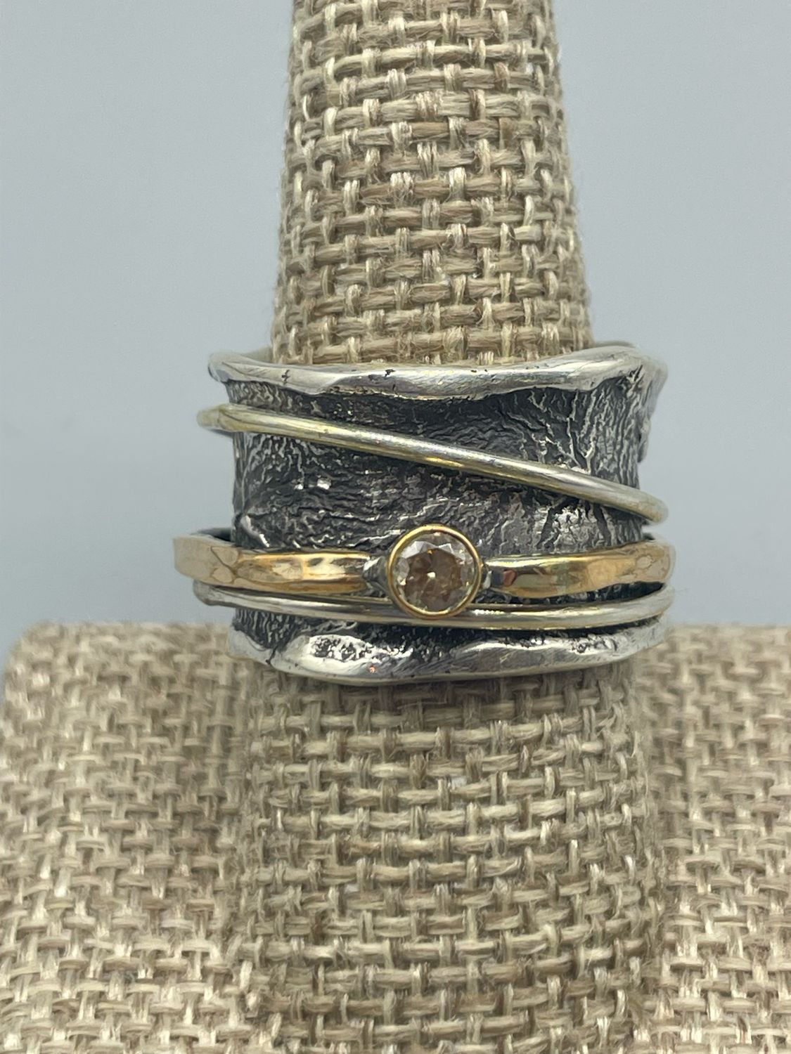 Sz 9 SS Spinner Ring w/14k Accent and Champagne CZ - Tamara Kelly, Ferndale WA