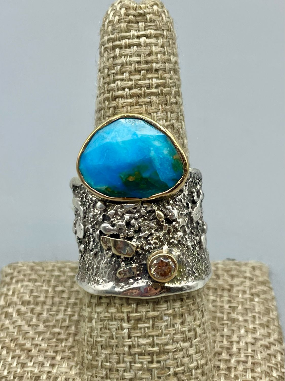 Sz 9.5 Peruvian Opal w/Champagne CZ Ring, 14k GF Bezel, SS, Tamara Kelly, Ferndale WA