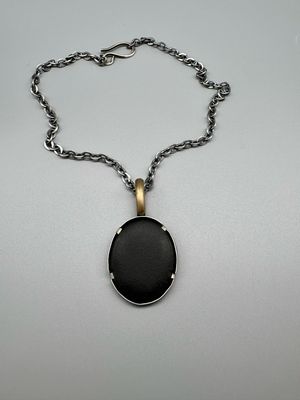 Basalt Slice w/SS Prongs Necklace