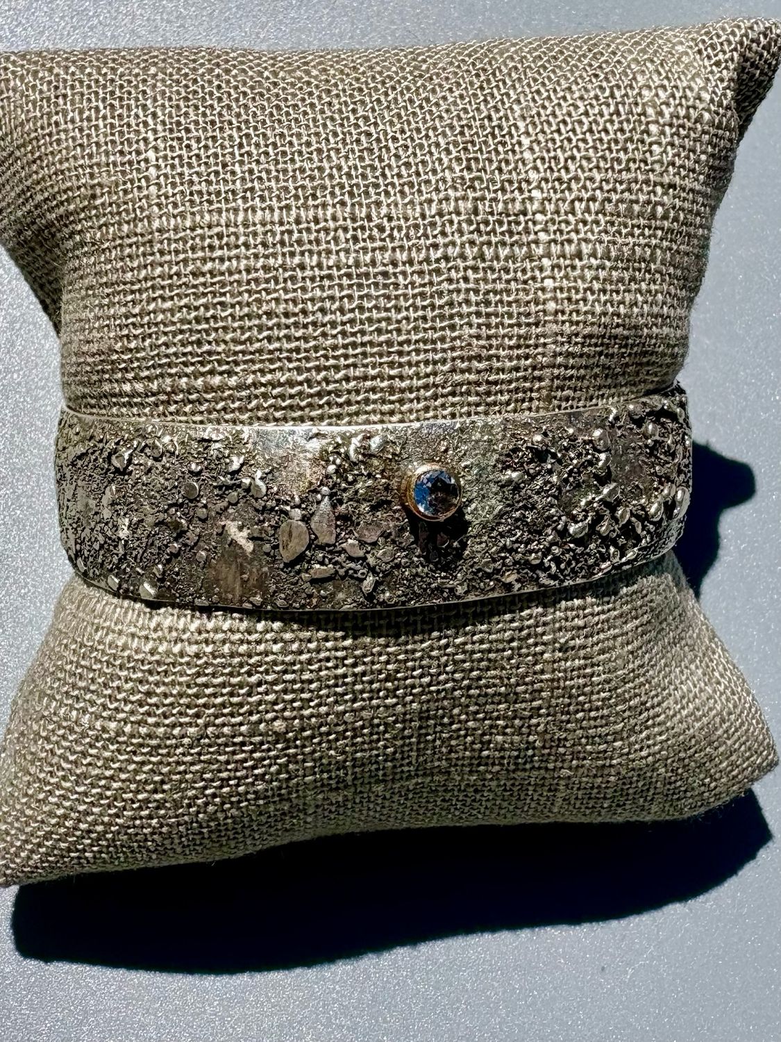 Reticulated Cuff w/White Topaz, SS 14k Bezel, Tamara Kelly, Ferndale WA