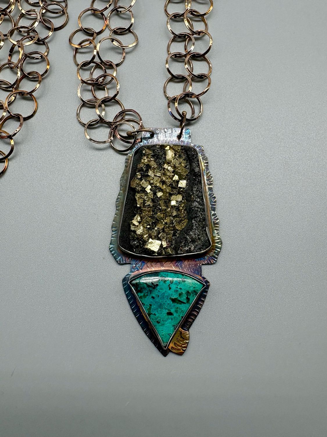 Pyrite/Shattuckite Double Chain Necklace