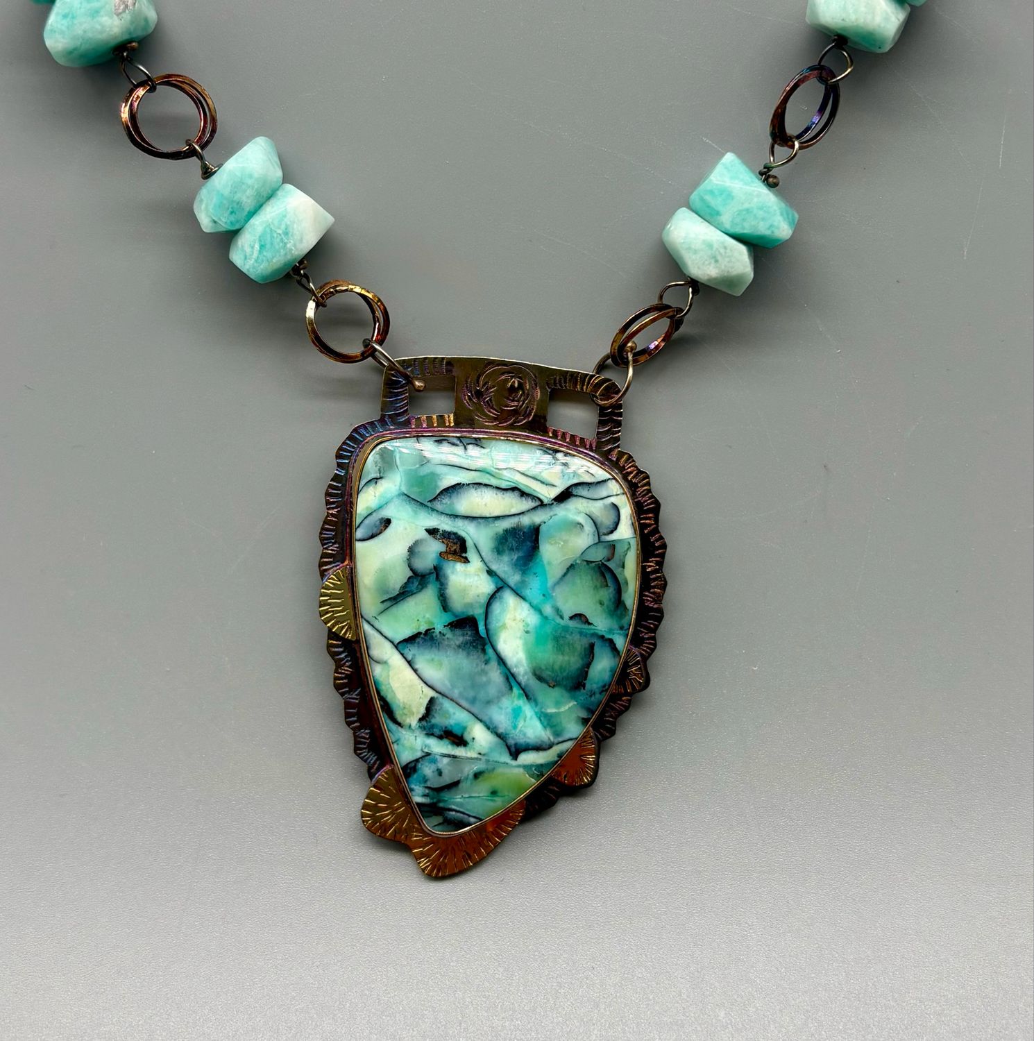 Wood Opal Variscite on Lepidolite Necklace