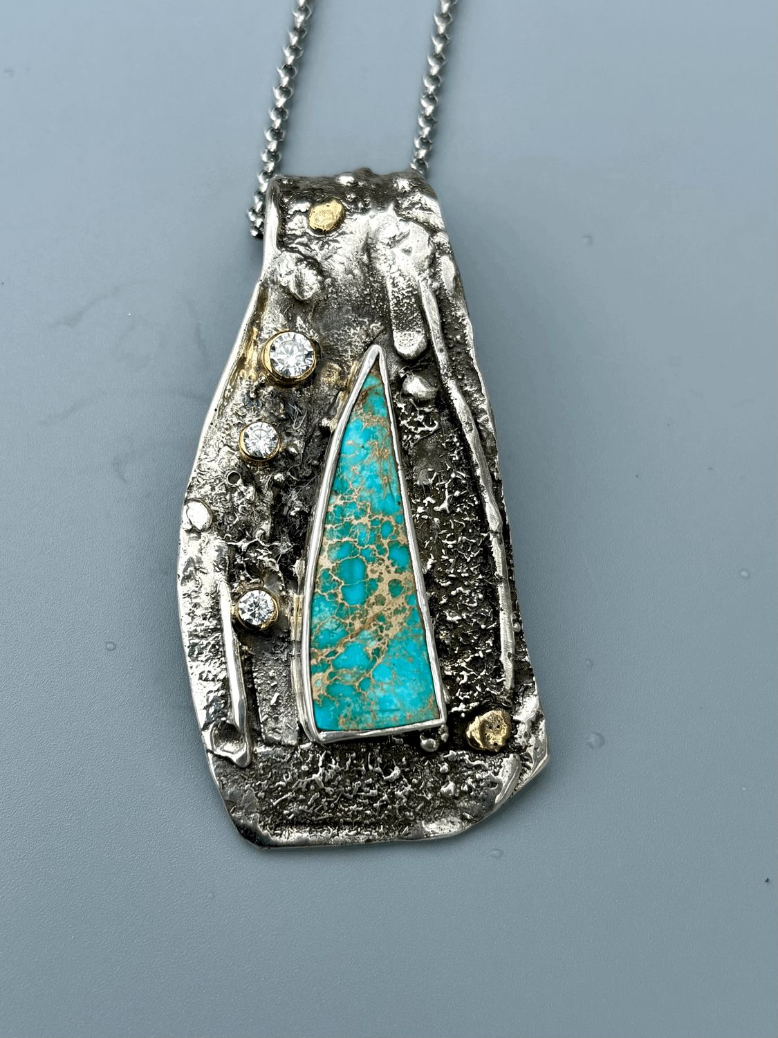 Lg Turquoise Pendant w/14k Accent, White Topaz