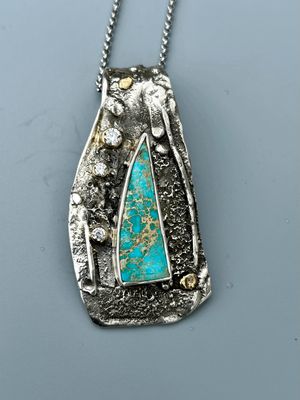 Lg Turquoise Pendant w/14k Accent, White Topaz