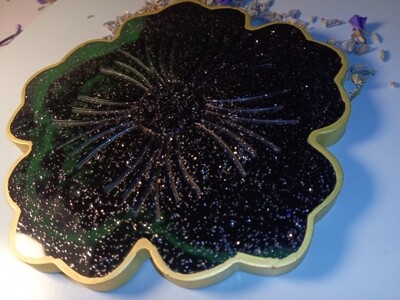 Green & Black Glittery with Gold edges Wine Coaster A