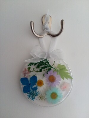 Hanging Flower Piece with a silver bow 