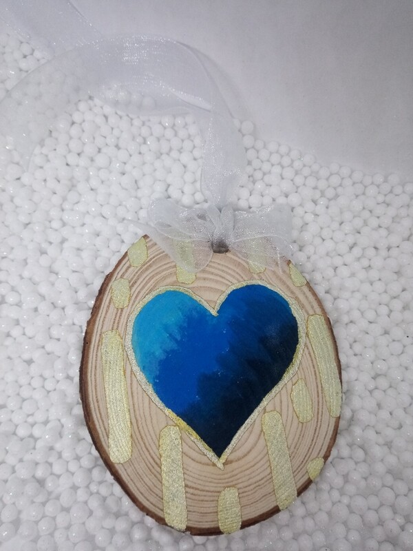 Blue Heart & Gold Hanging Decoration