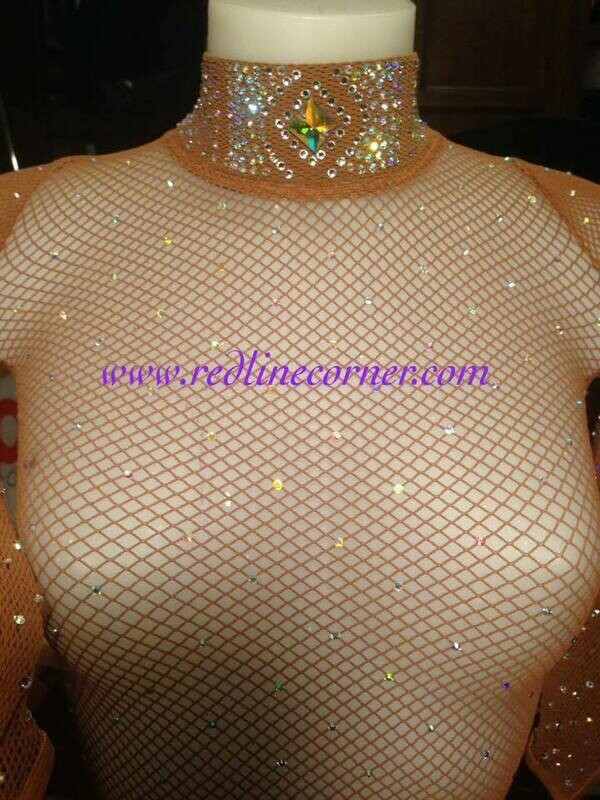 Tuta Rete Fishnet Professionale con Stras Swa (Collo alto decorato) (REDLINE Collant Danza)