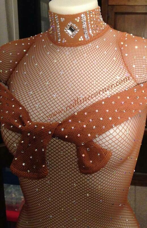 Tuta Rete Fishnet Professionale con Stras Swa (Collo alto decorato) (REDLINE Collant Danza)