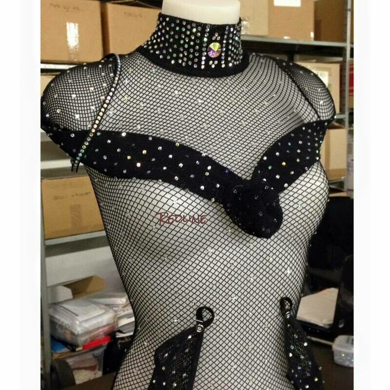 Tuta Rete Fishnet Professionale con Stras Swa (Collo alto decorato) (REDLINE Collant Danza)