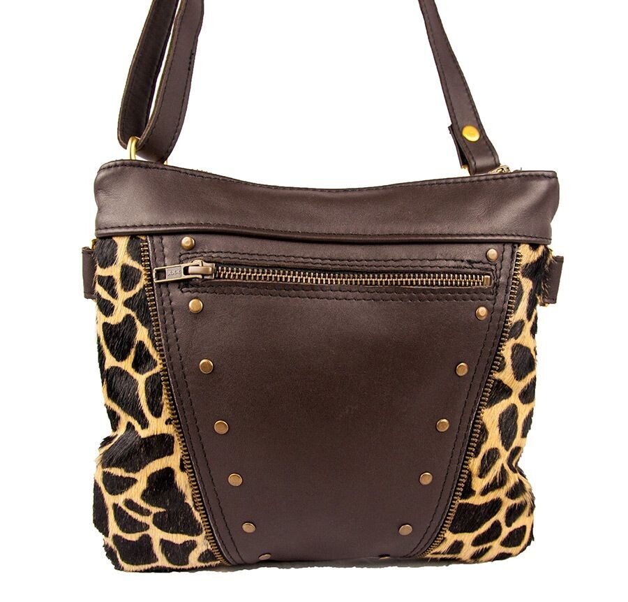 BOLSO DE PIEL MODELO IBIZA  MARRON Y JIRAFA