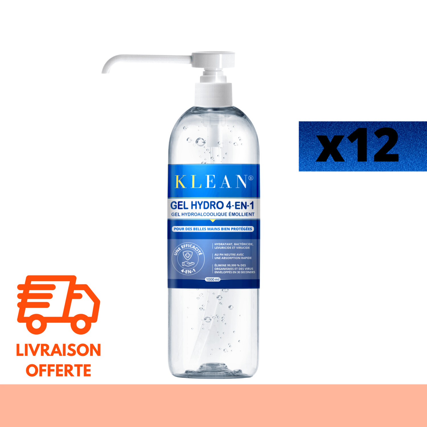 Gel Hydro-Alcoolique Flacon Pompe Antirouille - Caisse de 12 bouteilles  d'un litre pour La Guyane et La France