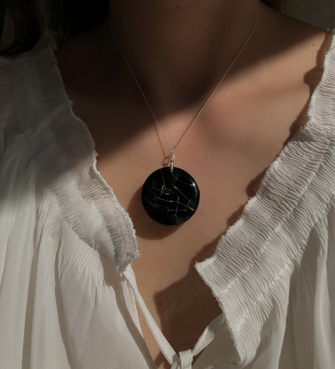 Black Dandelion Full Moon Necklace