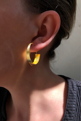 Yellow Butterfly Full Moon Gold Hoops
