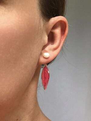 Pearl & Pink Leaf Earrings