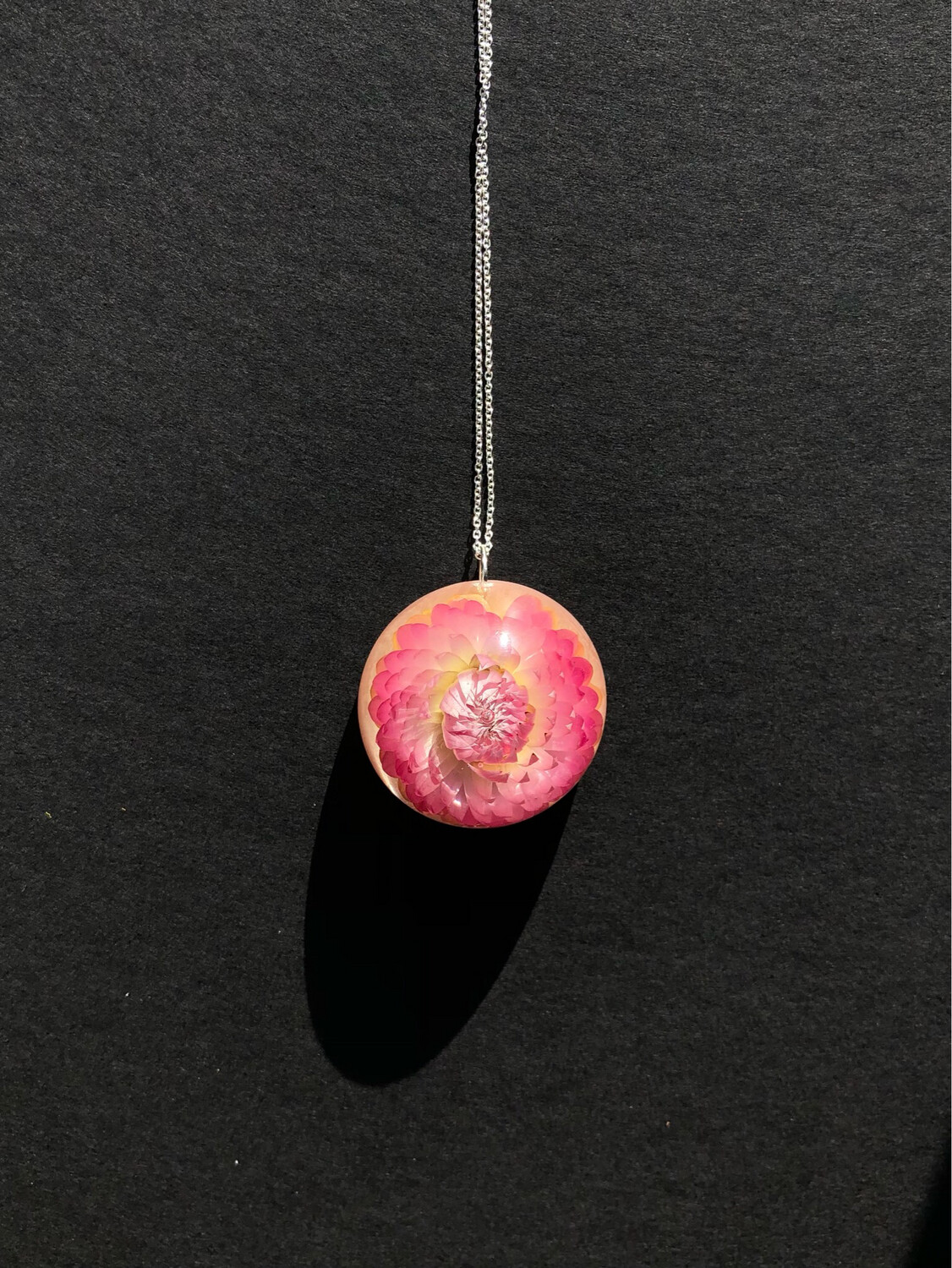 Pink Strawflower Dome Necklace