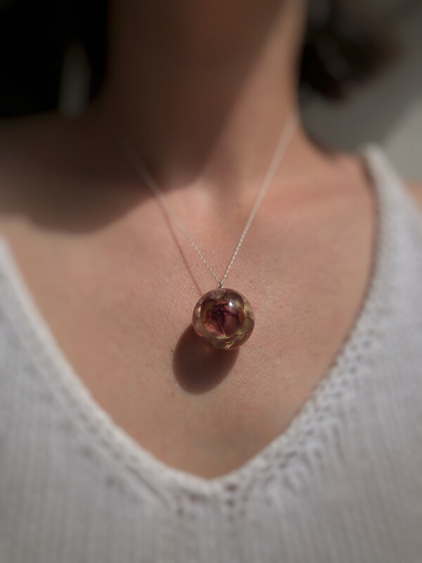 Peach &amp; Gold Strawflower Globe Necklace