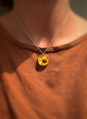 Small Ladybird on Buttercup Globe Necklace