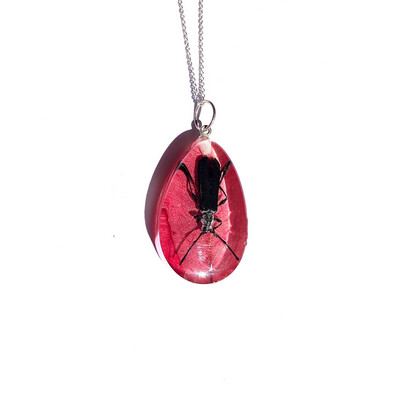 Beetle on Pink Leaves Necklace