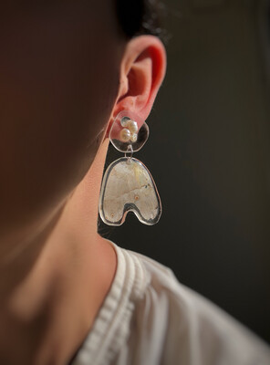 Forest Mother-of-pearl Butterfly & Pearl Dangles