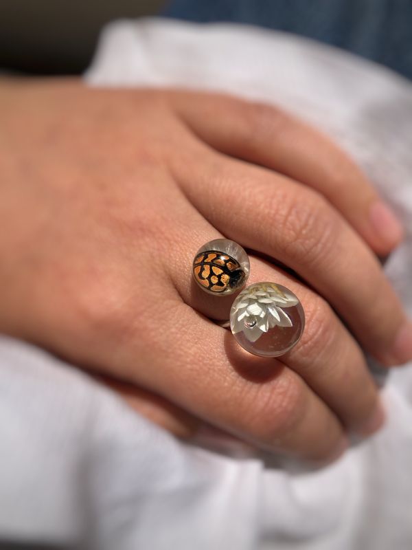 Ladybird &amp; Everlasting Adjustable Globe Ring