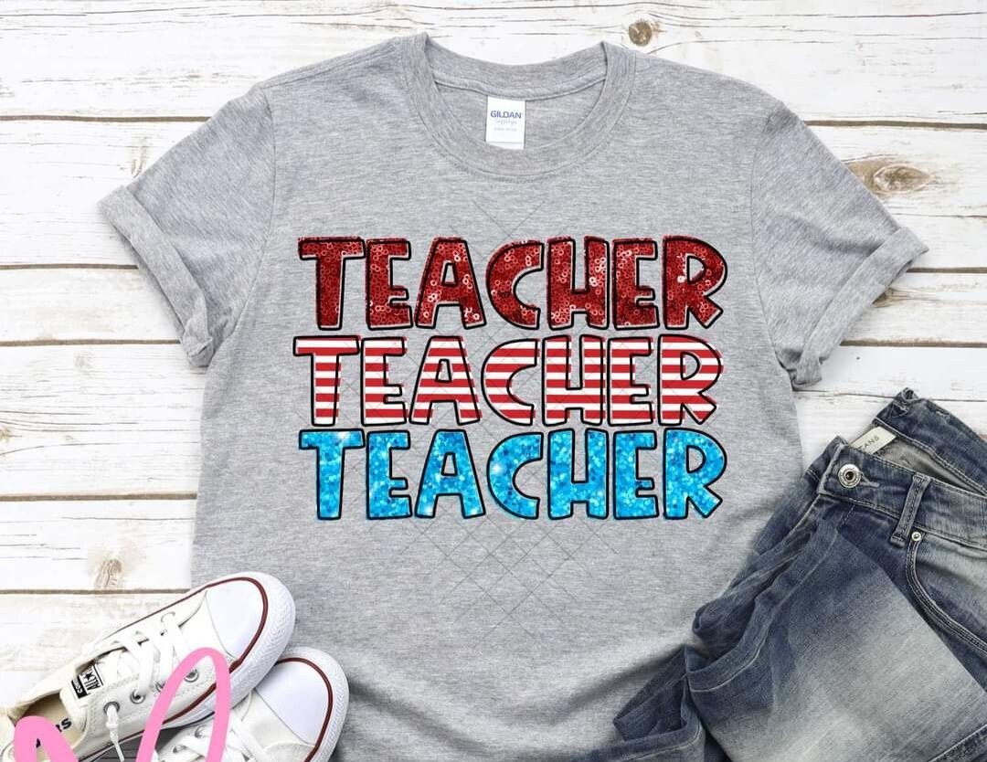 Teacher Stacked Red White &amp; Blue