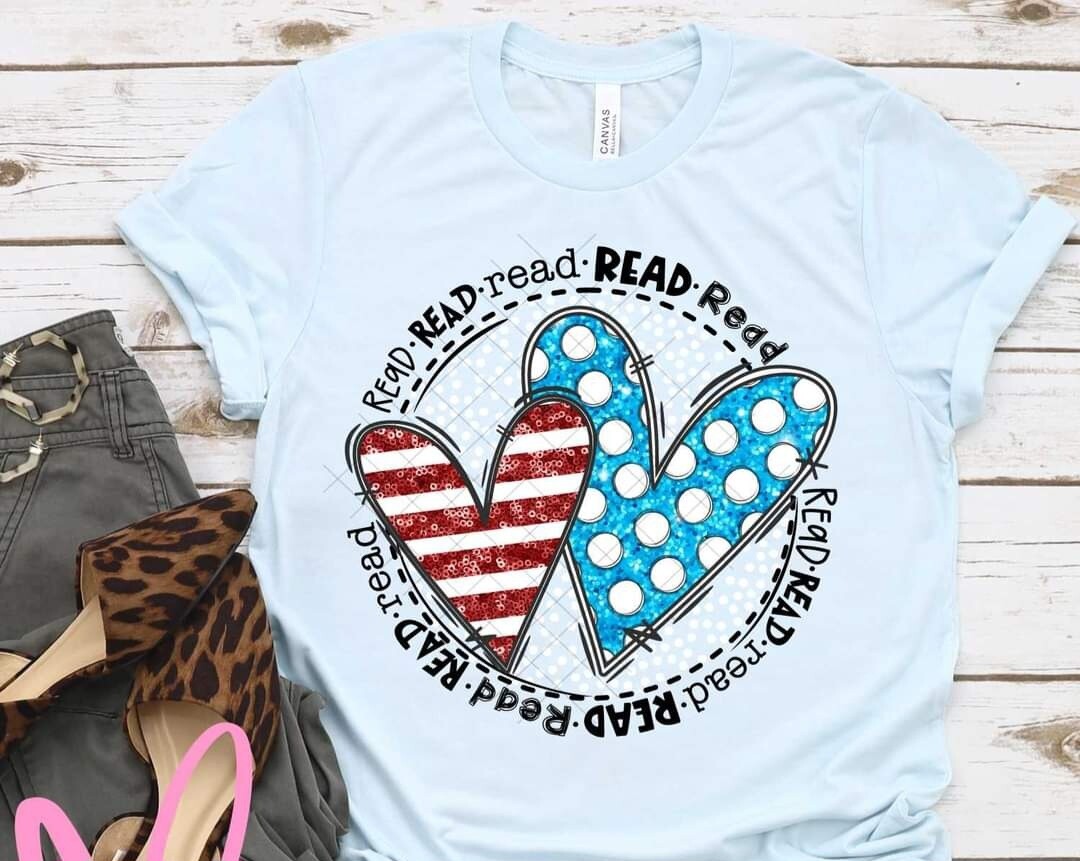 Double Heart Read Circle Red White &amp; Blue