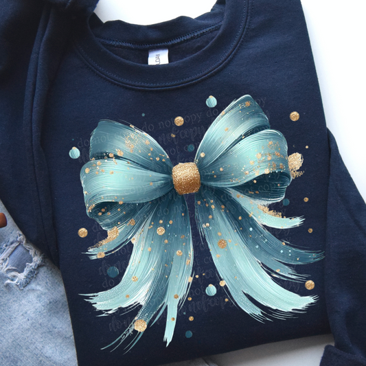 Blue and Gold Winter Bow