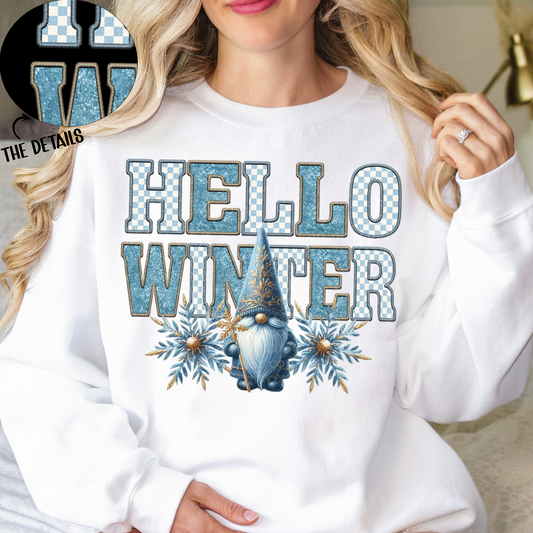 Hello Winter Gnome Faux Embroidery