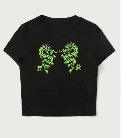 Camiseta corta con estampado de dragón
