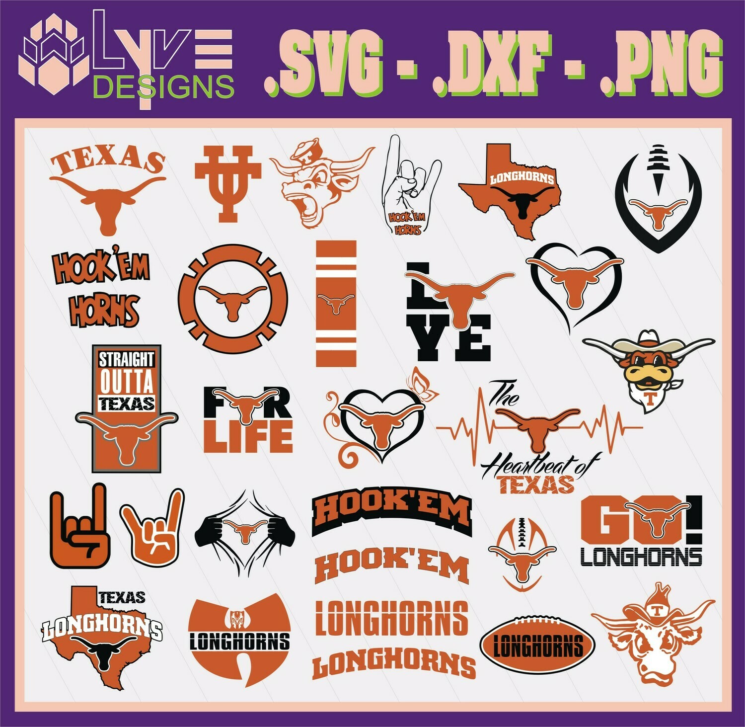 Download Texas Longhorns Design Set New Svg Cut Files Digital Designs Cricut Silhouette Studio Digital Cut Files